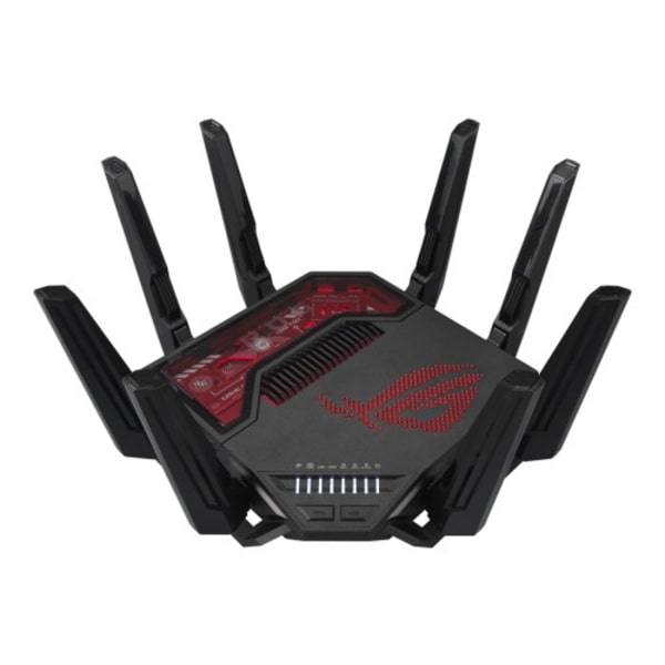 ASUS ROG Rapture GT-BE19000 - trådlös router - Wi-Fi 7 - skrivbordsmodell Svart, Röd
