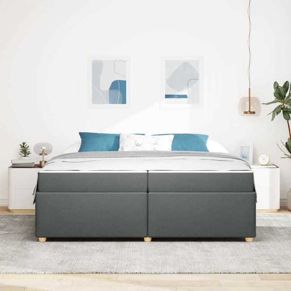 Sängram med madrass Mörkgrå 200 x 200 cm tyg