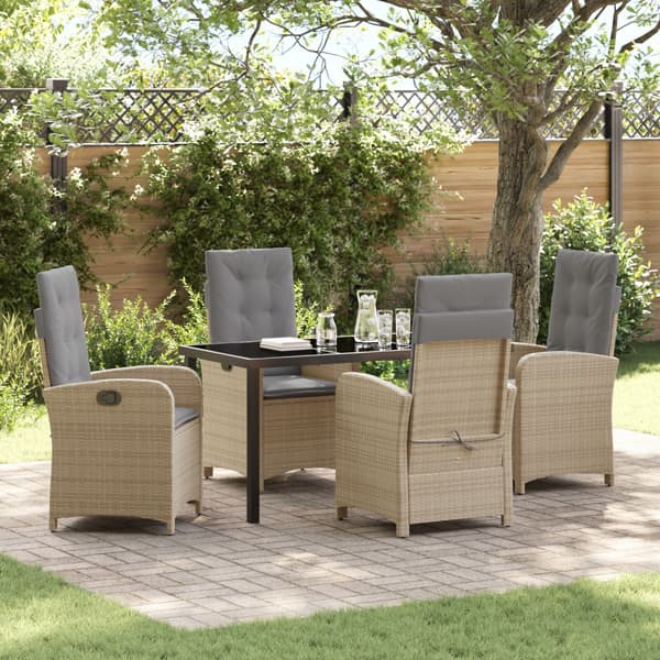 Trädgårdsmöbelset med kudde 5 pcs Beige konstrotting