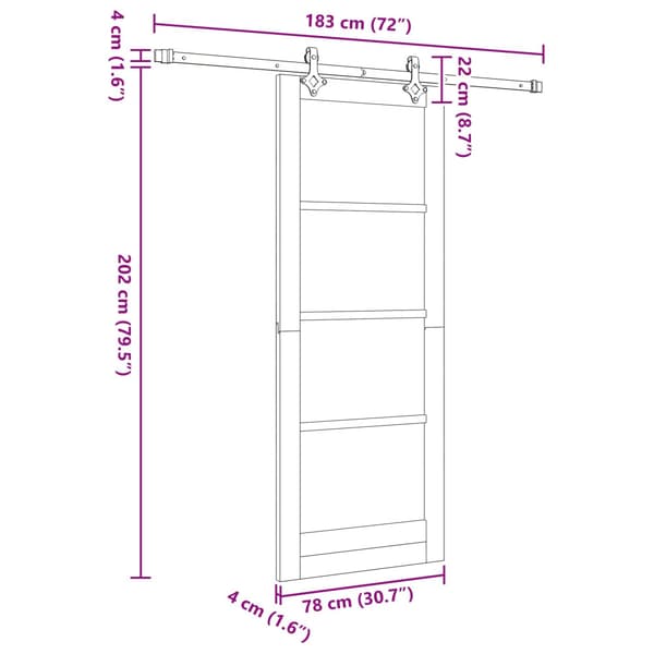 Skjutdörr 78 x 202 cm Konstruerat trä Vit