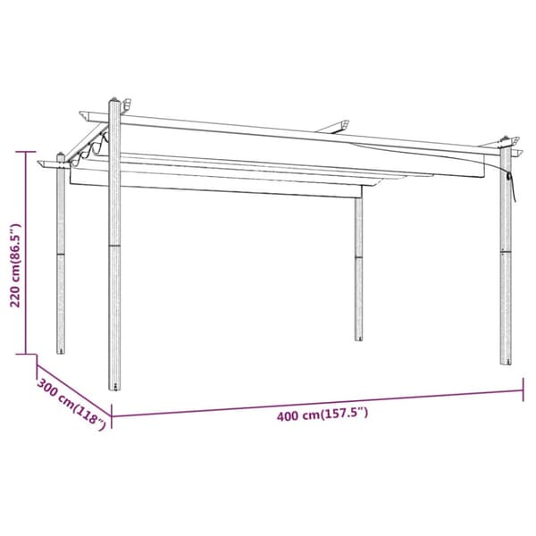 Paviljong med infällbart tak 4x3 m taupe