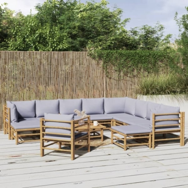 Loungegrupp 12 delar ljusgråa dynor bambu
