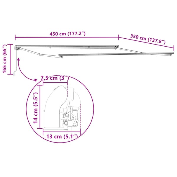 Utdragbar markis Vit 450 × 350 cm Polyester och aluminium