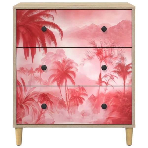 Kommode AACHEN Rosa palmträdtryck 66 x 36,5 x 75 cm Sonoma-ek
