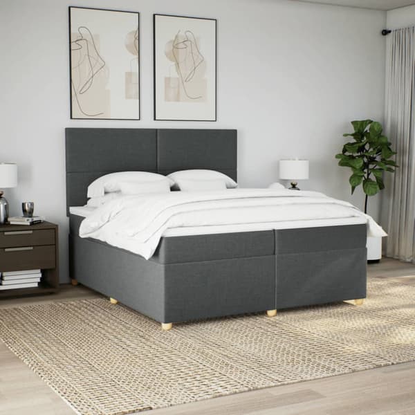 Ramsäng med madrass mörkgrå 200x200 cm tyg