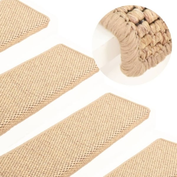 Trappstegsmattor självhäftande sisal 15 st 65x21x4 cm ljusbeige