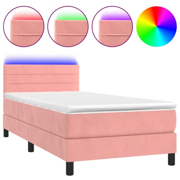 Ramsäng med madrass & LED rosa 90x200 cm sammet