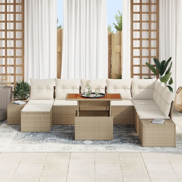 Trädgårdsoffset 9 st Beige Poly rattan