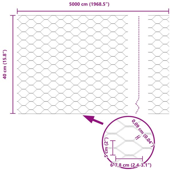 Hexagonstängsel Grå 0,4 x 50 m PVC