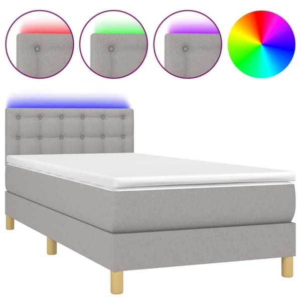 Ramsäng med madrass & LED ljusgrå 80x200 cm tyg