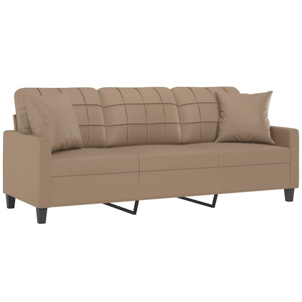 3-sitssoffa med prydnadskuddar cappuccino 180 cm konstläder