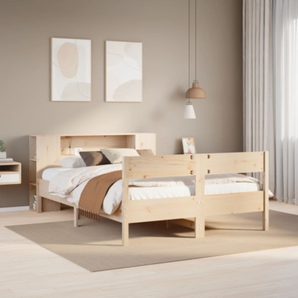 Säng med bokhylla utan madrass 120x200 cm massiv furu