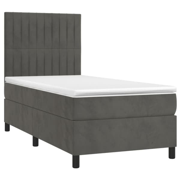Ramsäng med madrass & LED mörkgrå 90x200 cm sammet