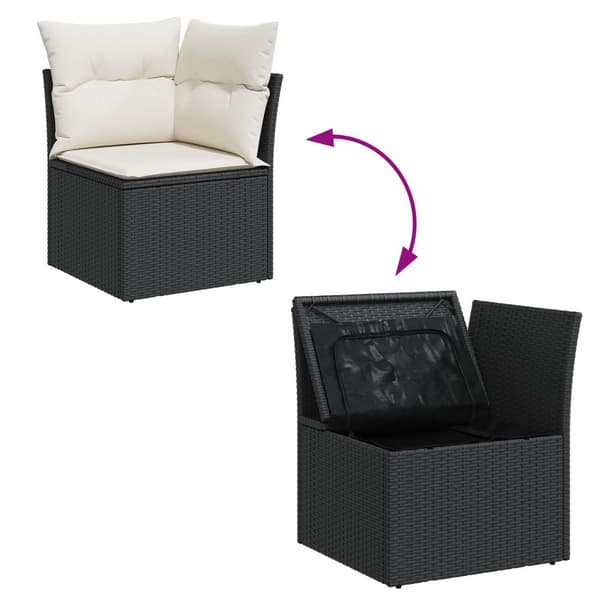 Trädgårdsoffset med kudde 11 pcs Svart Poly rattan