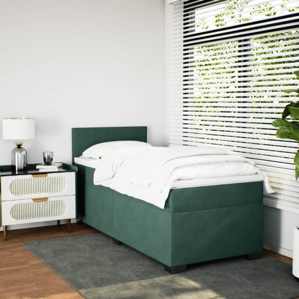 Ramsäng med madrass mörkgrön 90x190 cm sammet