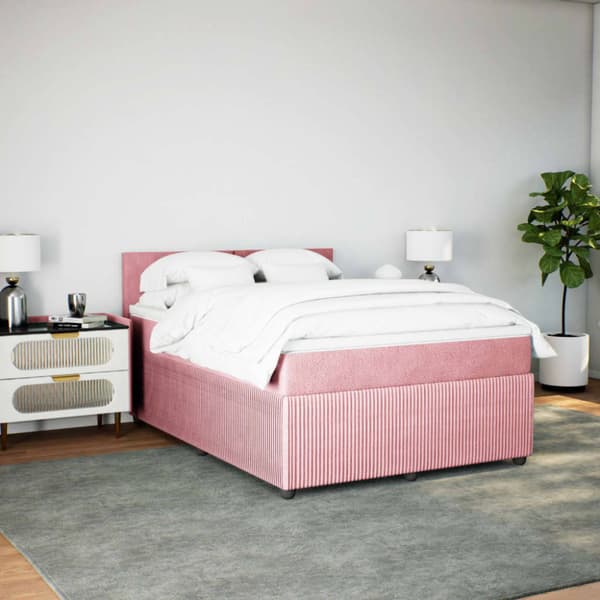 Ramsäng med madrass rosa 140x190 cm sammet