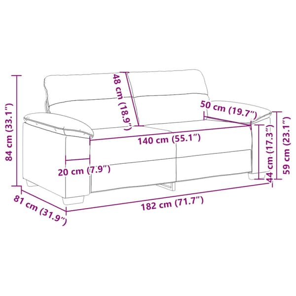 2-sitssoffa vinröd 180x81x84 cm tyg