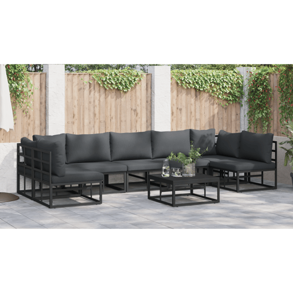 Trädgårdsoffset med kudde 8 pcs Svart Aluminium
