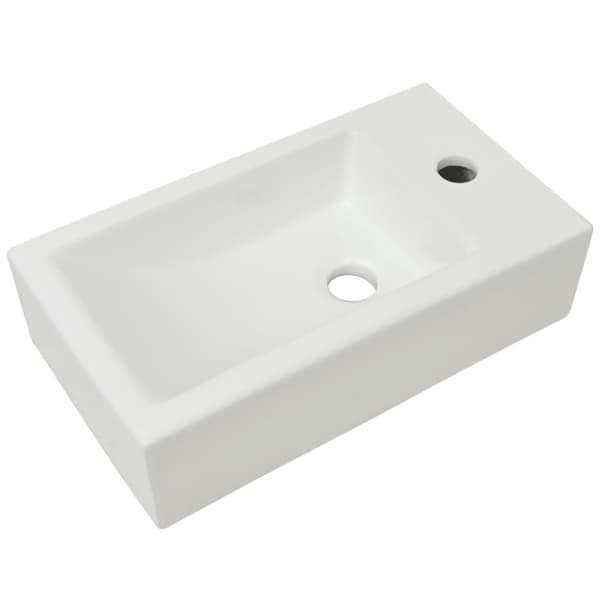 Handfat med kranhål rektangulär keramisk vit 46x25,5x12 cm