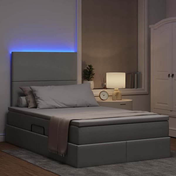 Förvaringssäng med LED med led Ljusgrå 120 x 200 cm Polyester