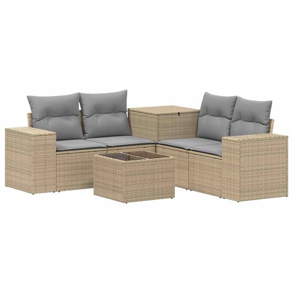 Soffset 6 st Beige och Ljusgrå Poly Rattan och stål