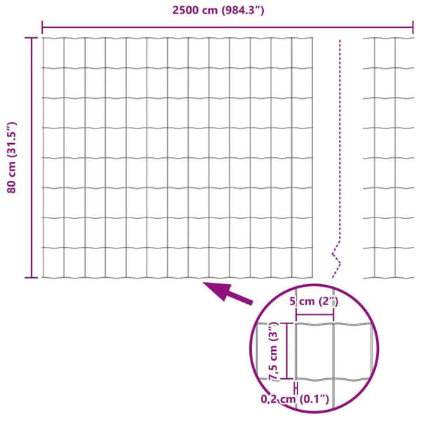 Stängsel med stolpe Silver 0,8 x 25 m Stål