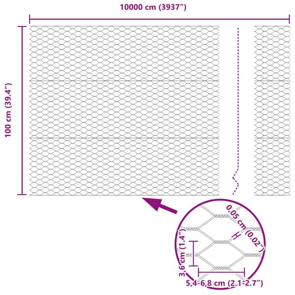 Hexagonstängsel Silver 1 x 100 m Galvaniserat stål
