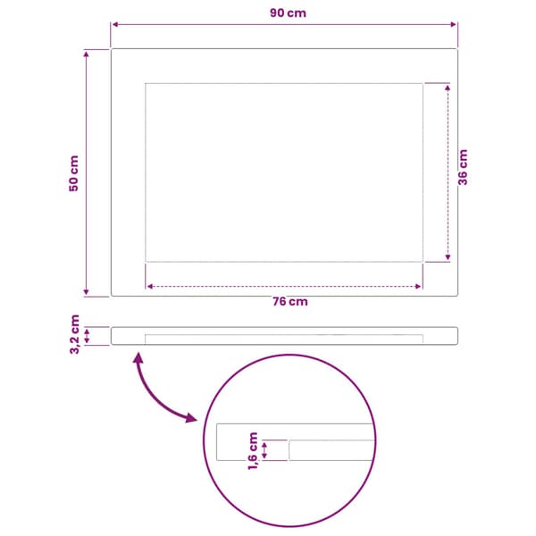 Rektangulärt Bordsskiva 90 x 50 x 3,2 cm Rektangulär