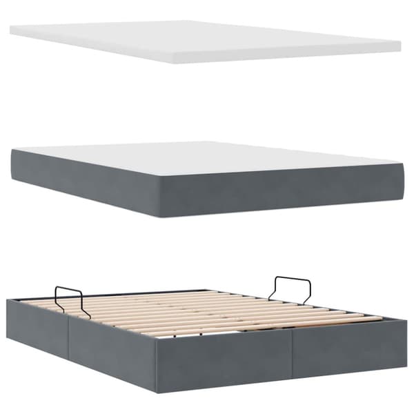 Förvaringssäng med madrass Mörkgrå 140 x 200 cm Sammet