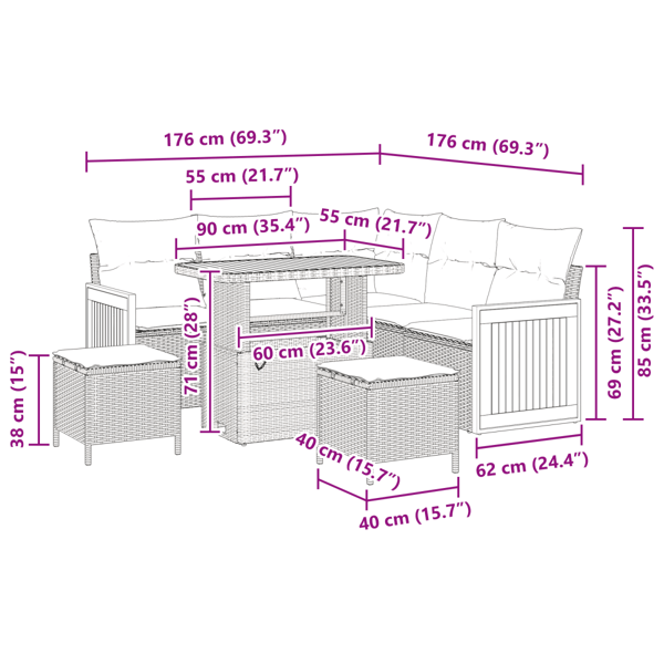 Trädgårdsoffset 8 pcs Svart Poly Rattan och Pulverlackerad Stål