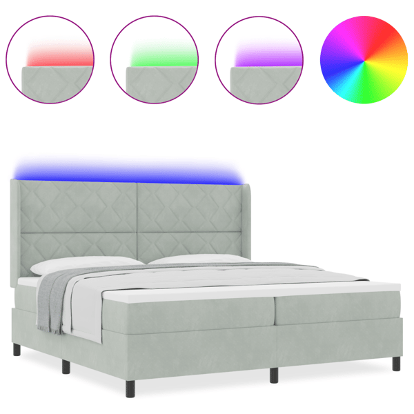 Bäddfjäder med LED-ljusslingor Ljusgrå 200 x 200 cm Sammet
