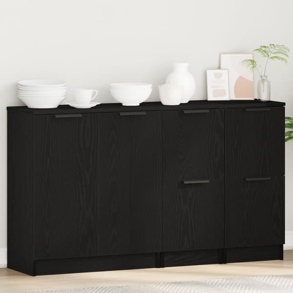 Sideboard 3 pcs Svart Ek Konstruerat trä