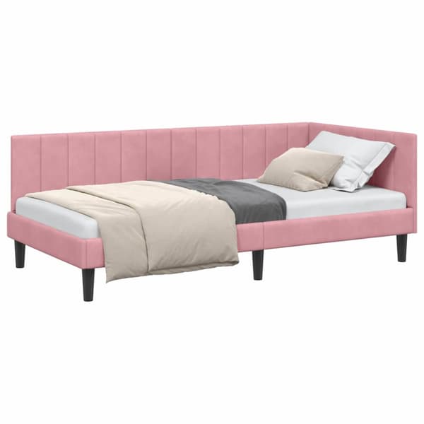 Hörn Sängram med huvudgavel Rosa 100 cm x 200 cm Sammet