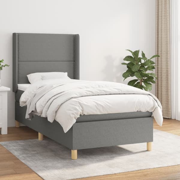 Ramsäng med madrass mörkgrå 100x200 cm tyg