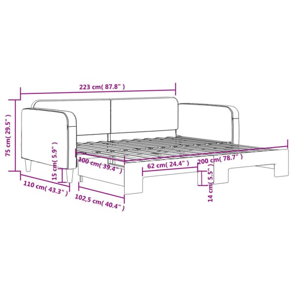 Dagbädd utdragbar mörkgrå 100x200 cm tyg