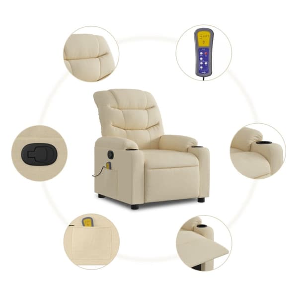 Massagefåtölj gräddvit tyg