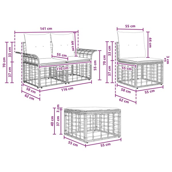 Utomhussoffset 5 pcs Naturlig och Creamvit Polyester