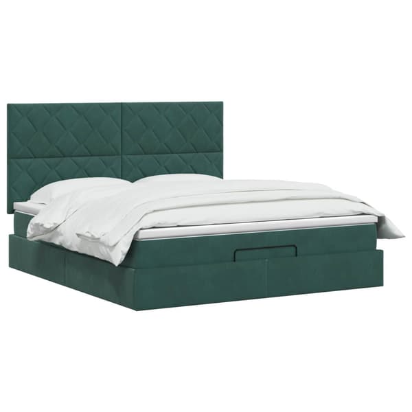 Ottoman säng med madrass Mörkgrön 140 x 200 cm Sammet