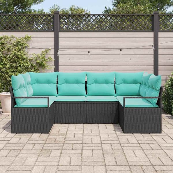 Soffset med kudde 6 pcs Svart Poly Rattan