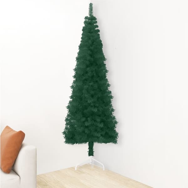 Smal halv plastgran med stativ grön 150 cm