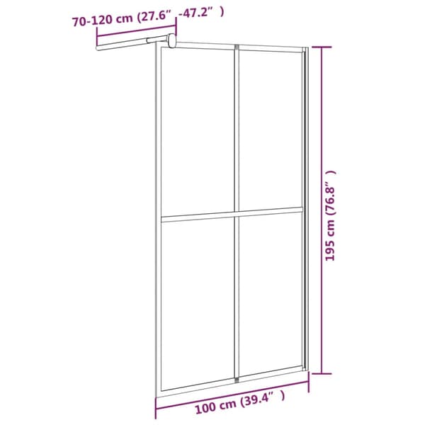 Duschvägg 100x195cm mörkt härdat glas