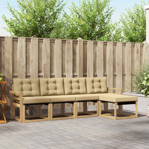 Utomhussoffset med kudde 5 pcs Vit och Beige