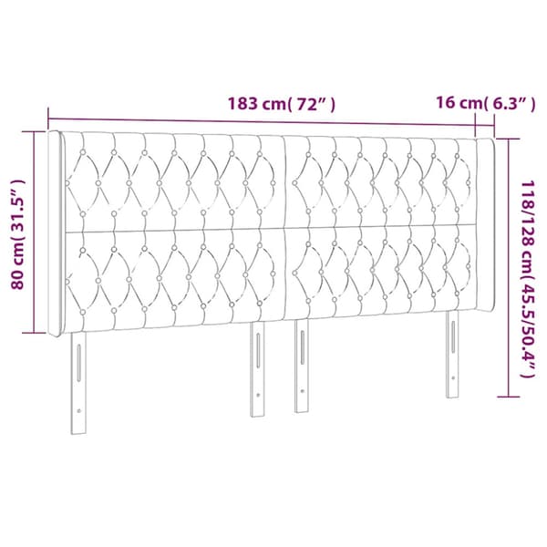 Sänggavel LED mörkgrön 183x16x118/128 cm sammet