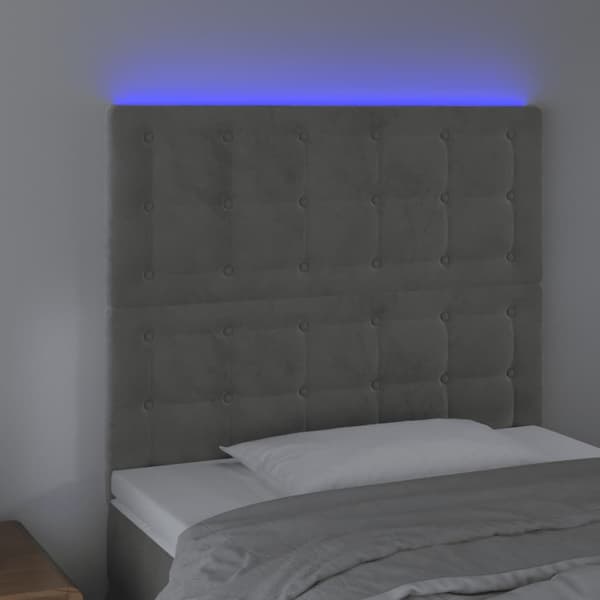 Sänggavel LED ljusgrå 80x5x118/128 cm sammet