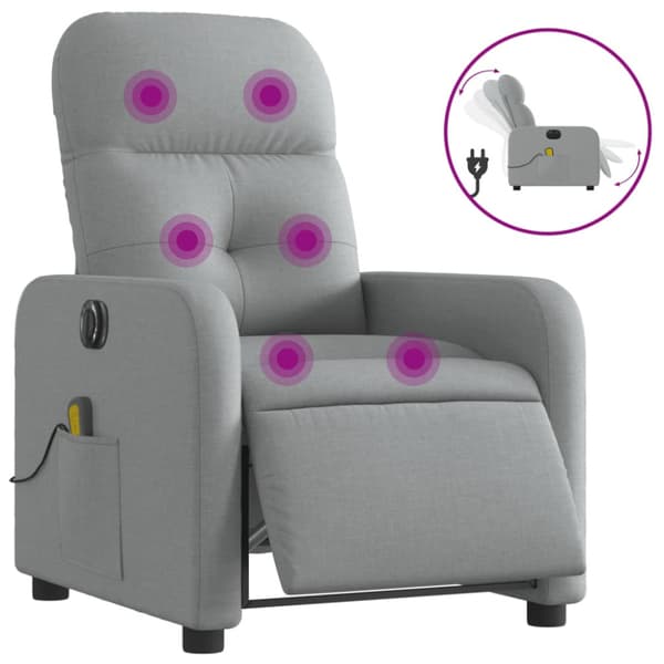 Elektrisk massagefåtölj ljusgrå tyg