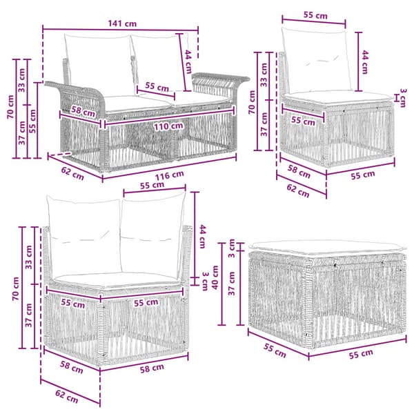 Trädgårdsoffset 7 pcs Svart konstrotting