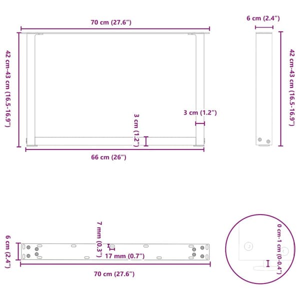 Soffbordsben U-formade 2 st svarta 70x(42-43) cm stål
