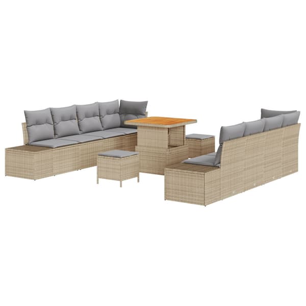 Trädgårdsoffset med kudde 11 pcs Beige konstrotting