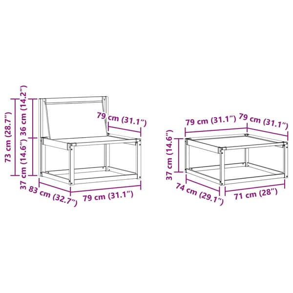 Utomhussoffset 6 pcs Vit och ljusgrå 79 x 79 x 37 cm