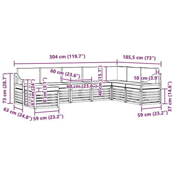 Utomhussoffset 8 pcs Vit och antracit 304 x 185,5 x 73 cm